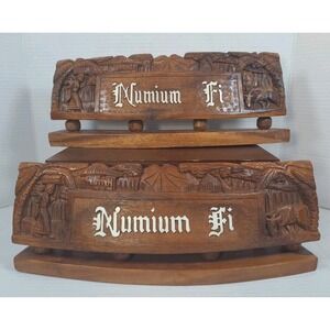 Pair Of Hand Carved 15" Wide 5"‎ Tall Curved Desktop Name Plate Carved Numium FI